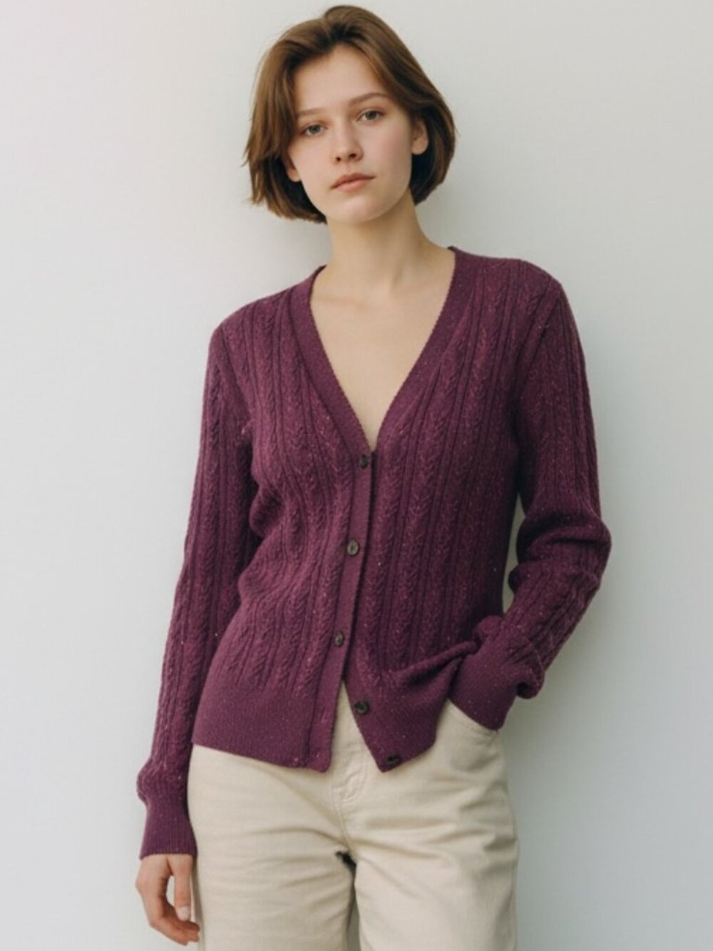 Eddie Bauer Women’s XS Purple Cable Knit Cardigan Sweater Cotton Blend